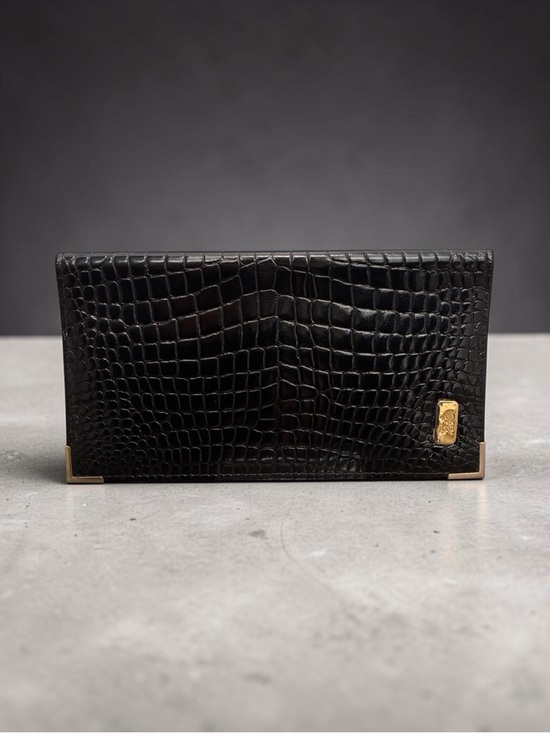 Celine Handbags - Celine Black Croc Embossed Leather Bifold Wallet | Gold Hardware
